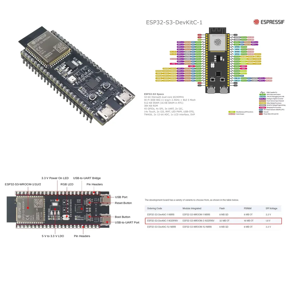 Esp32 Development Board - Carte de développement Espressif ESP32-S3-DevKitC-1, dotée